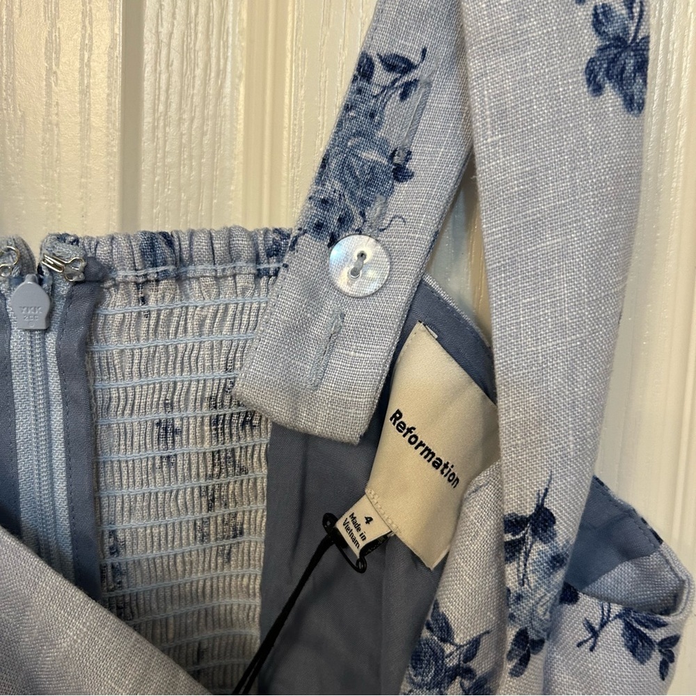 Reformation Celosia linen mini dress blue floral print in Crystalline Size 4 - Picture 8 of 11